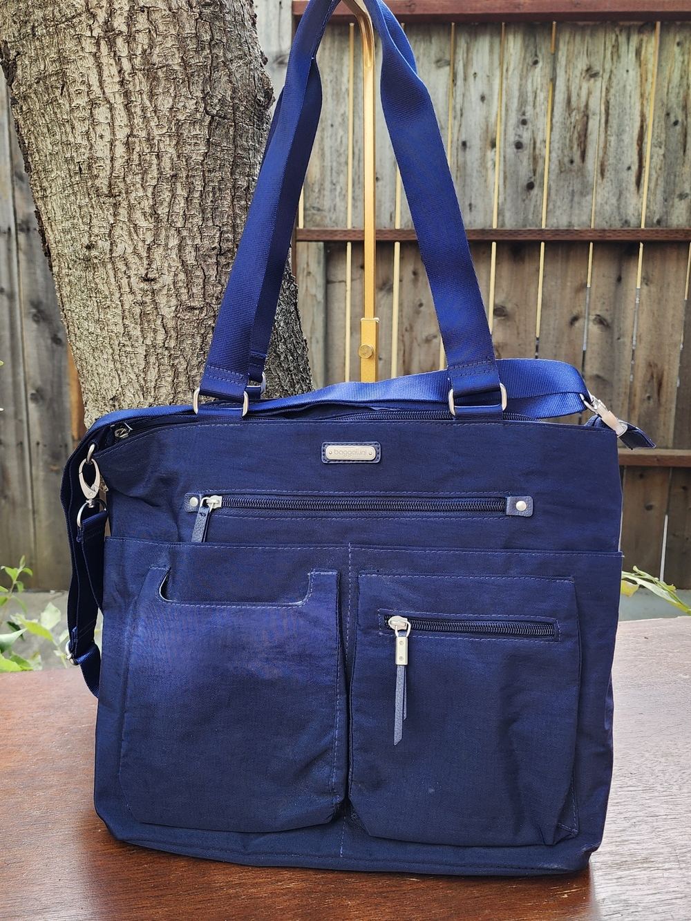 Baggallini Any Day Tote Navy Blue Nylon Travel Crossbody Shoulder Bag Laptop